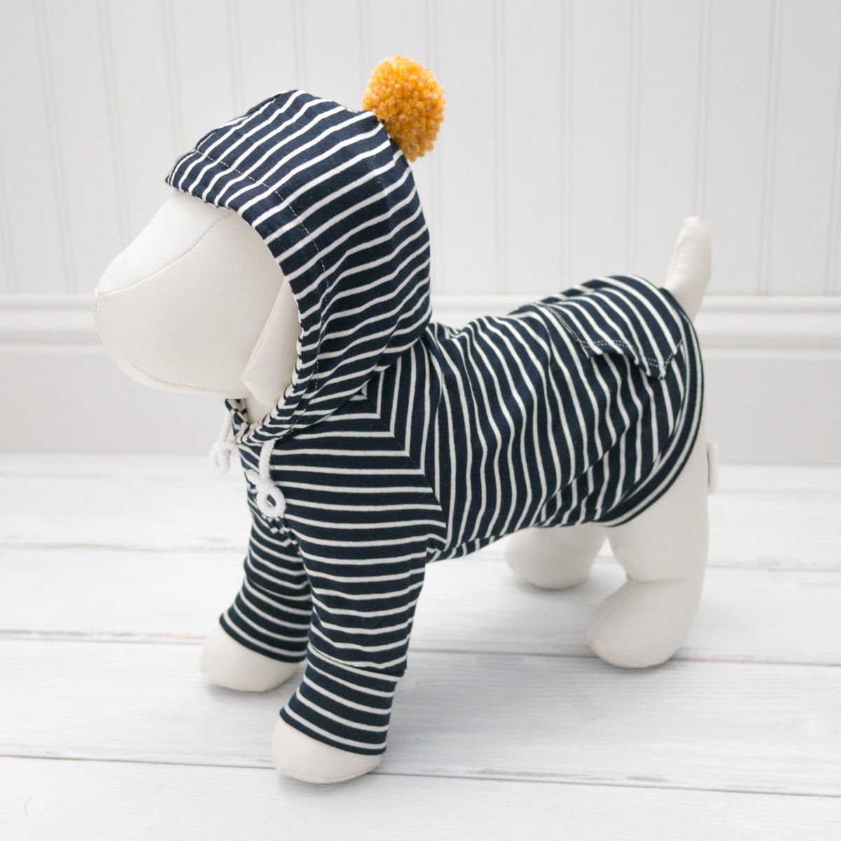 Navy Stripe Pet Dog Hoodie with POM POM and Pocket