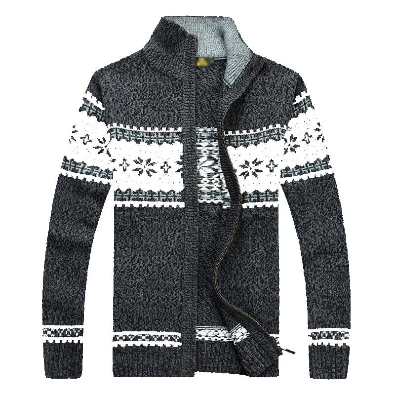 Men's Stand Collar Zip Down Acrylic and Polyester Blended Cardigan Sweater