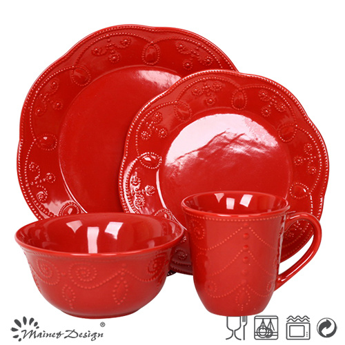 Special Shape Ceramic Red Color Dinner Set