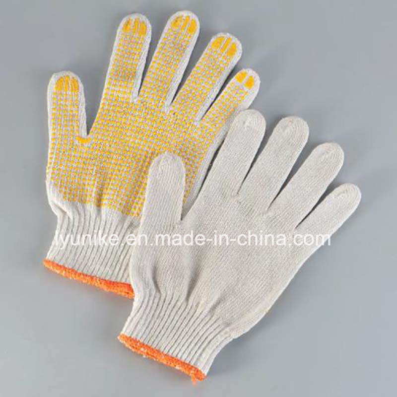 Knitted Breathable Natural Cotton Yellow PVC Dotted Gloves