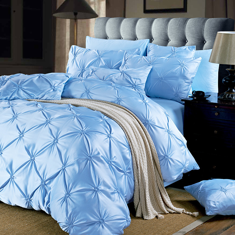 Luxury Soft Satin Silk Pinch Pleat 3PCS and 4PCS Duvet Cover Set Bedding Set