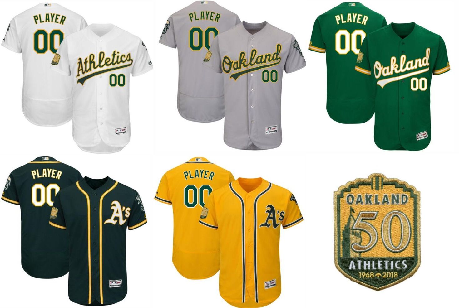 Customized Oakland Athletics 50th Anniversary on-Field Patch Baseball Jerseys