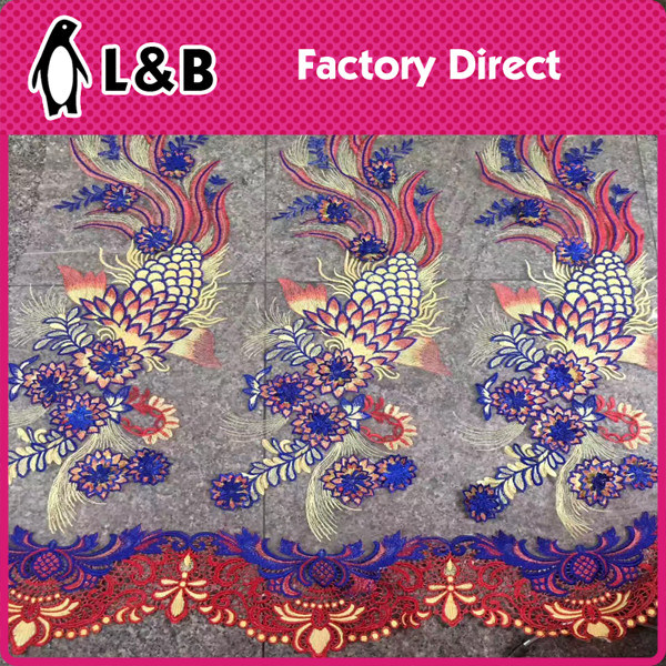 Polyester Embroidered Colorful Cord Mesh Fabric