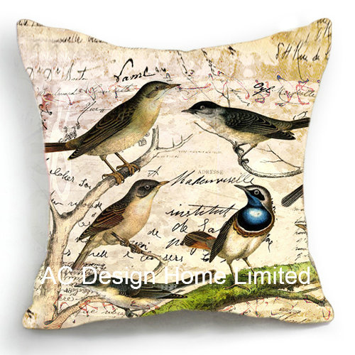 Decorative Square Spring Birds Design Decor Fabric Cushion W/Filling