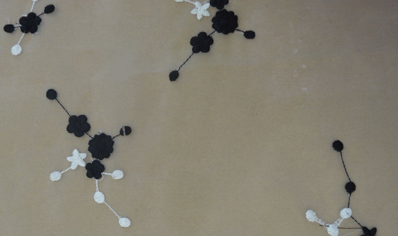 Black&White Flower Pattern Lace Fabric Embroidery Melt Poly C20001