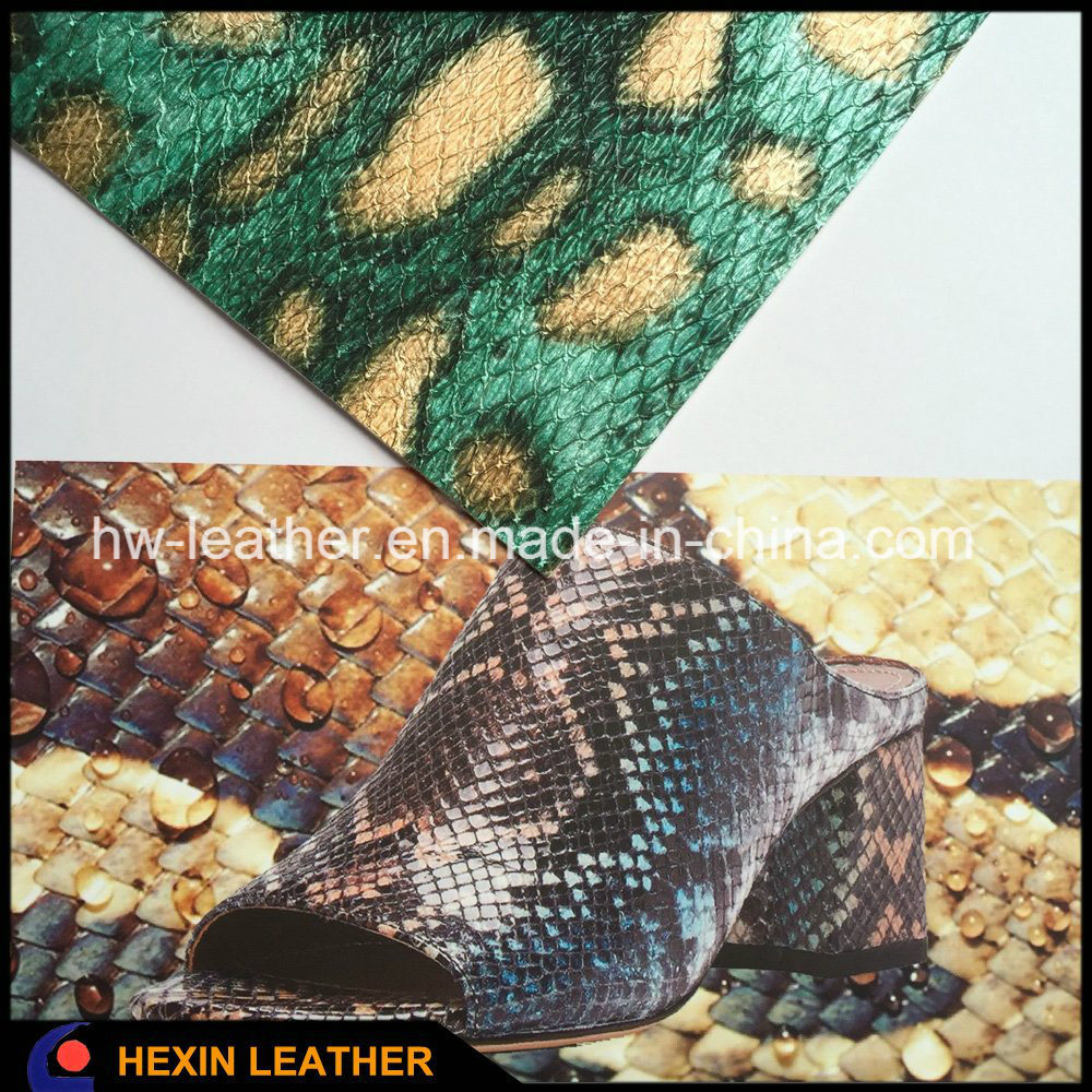 Snake Python Belly Grain Synthetic PU Leather for Shoes Hx-S1715