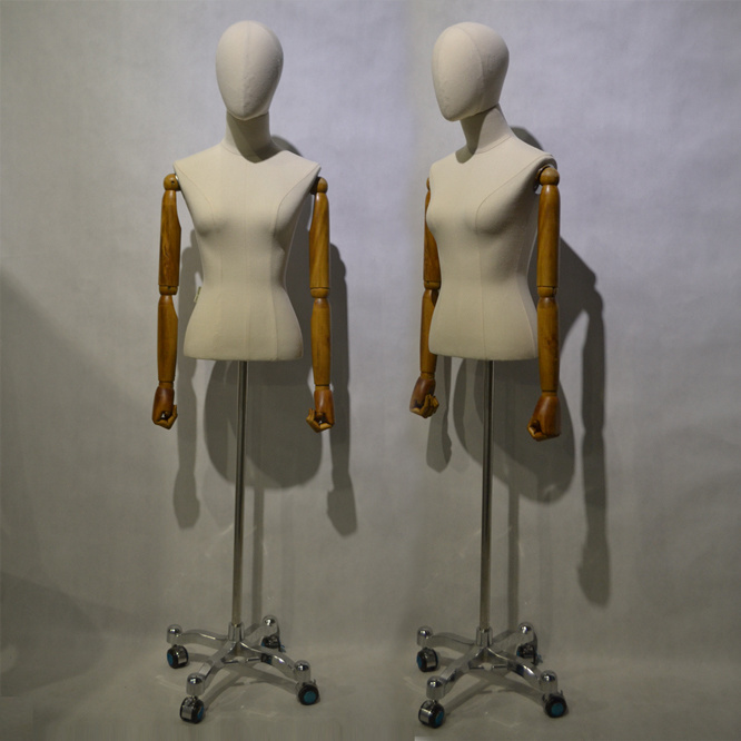 Fabric Wrapped Female Torso Mannequin with Wood Arm