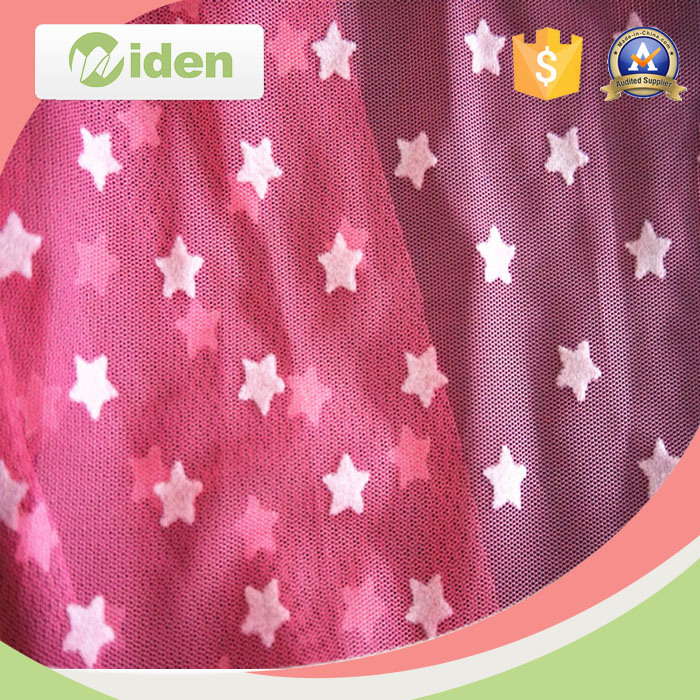 Polyester Mesh Fabric Transparent Star Mesh Fabric with Flock Printing