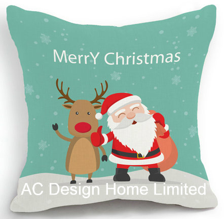 Square X'mas Happy Santa and Deer Design Cushion W/Filling