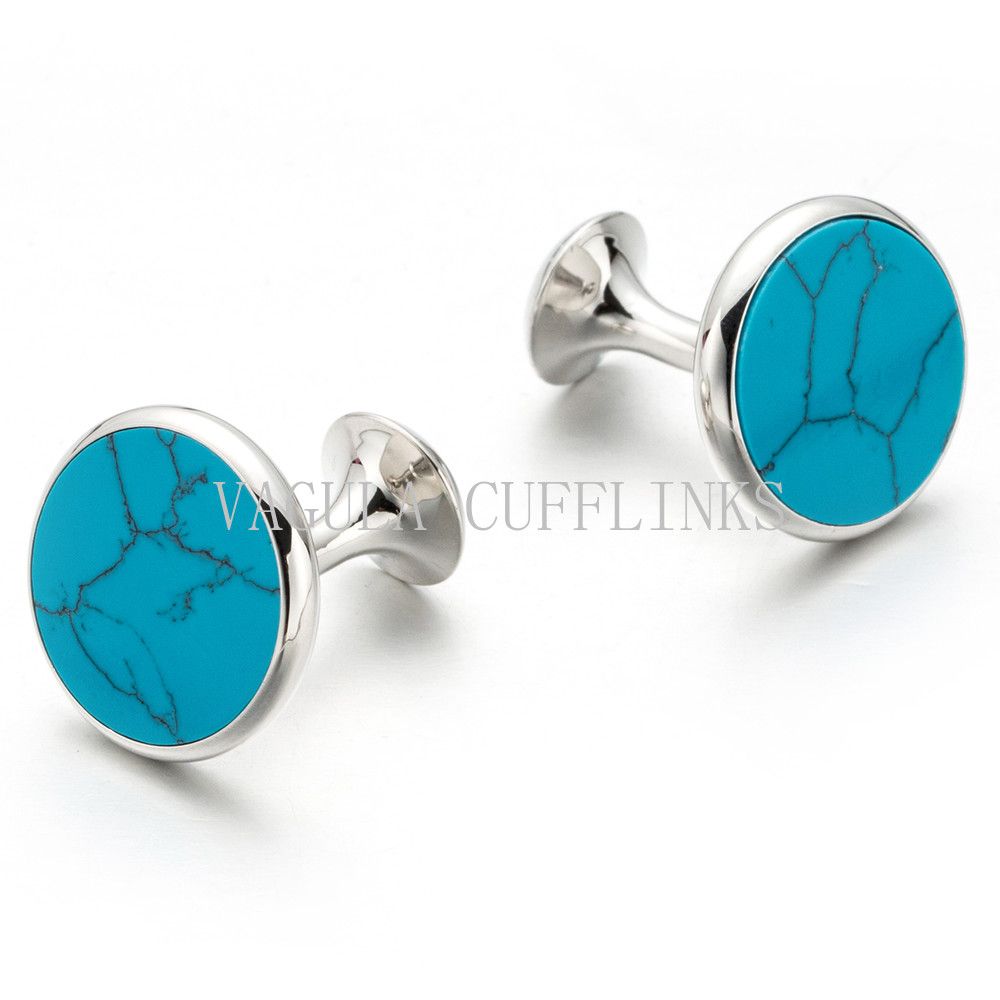 VAGULA Silver Plated Turquoise Round Cuff Links 702