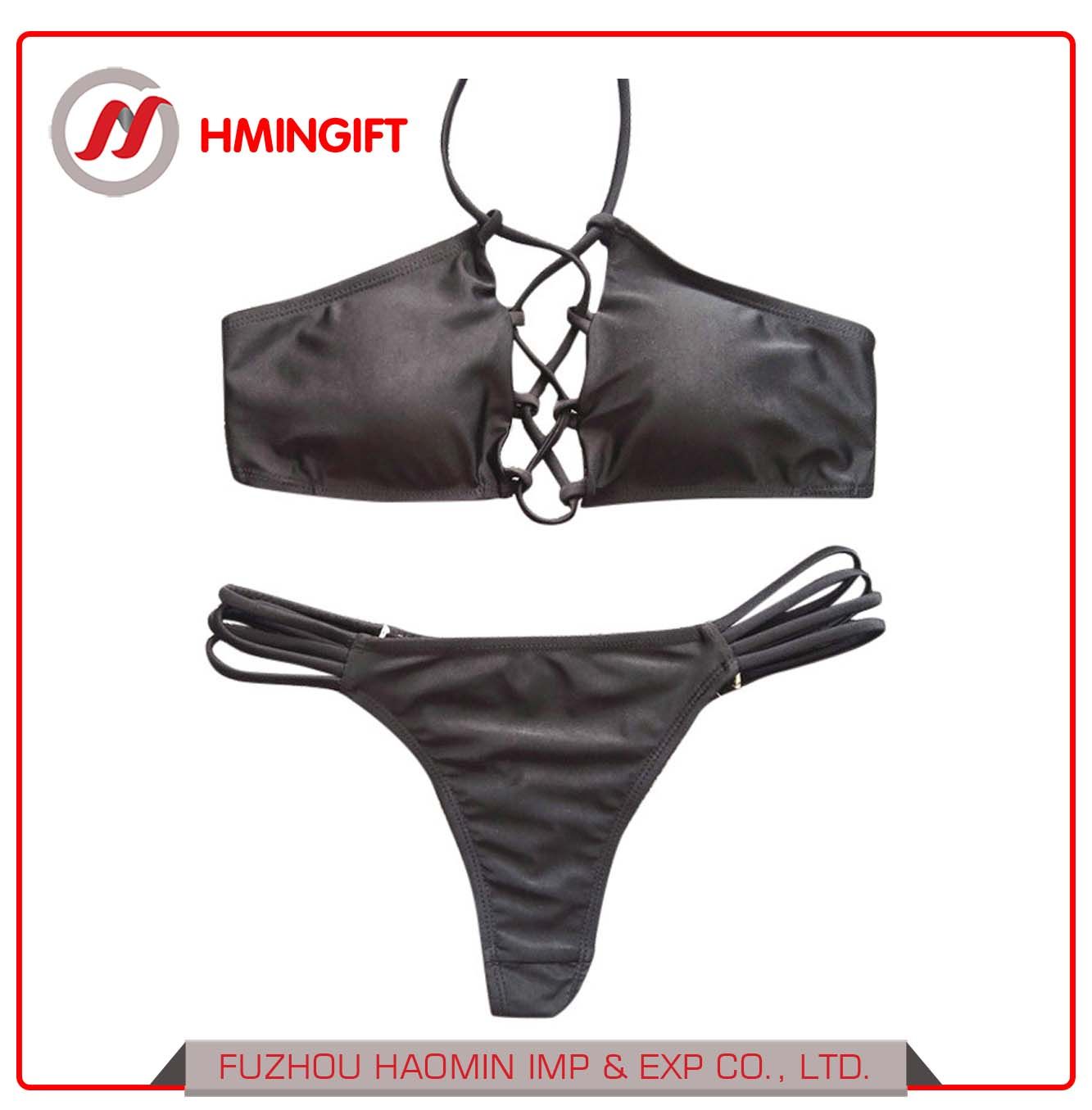 Multi-Line Printed Halter Neck Multi-Rope Split Bikini Sexy Ladies' Tankinis Swimsuit