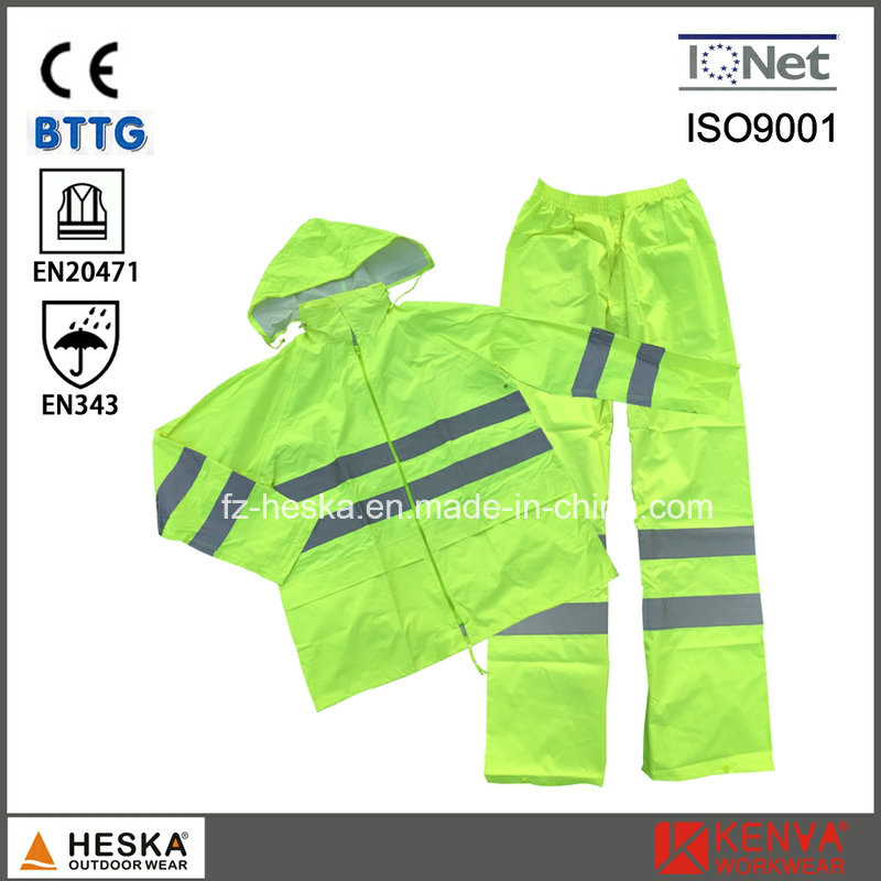PVC En20471 High Visibility Man Safety Reflective Rain Suit