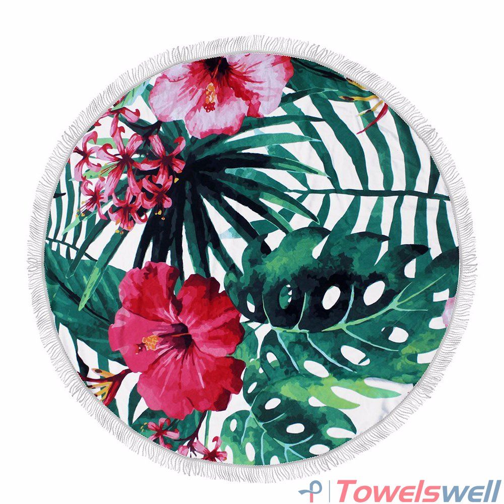 Printed Microfiber Round Beach Towel with Tassels