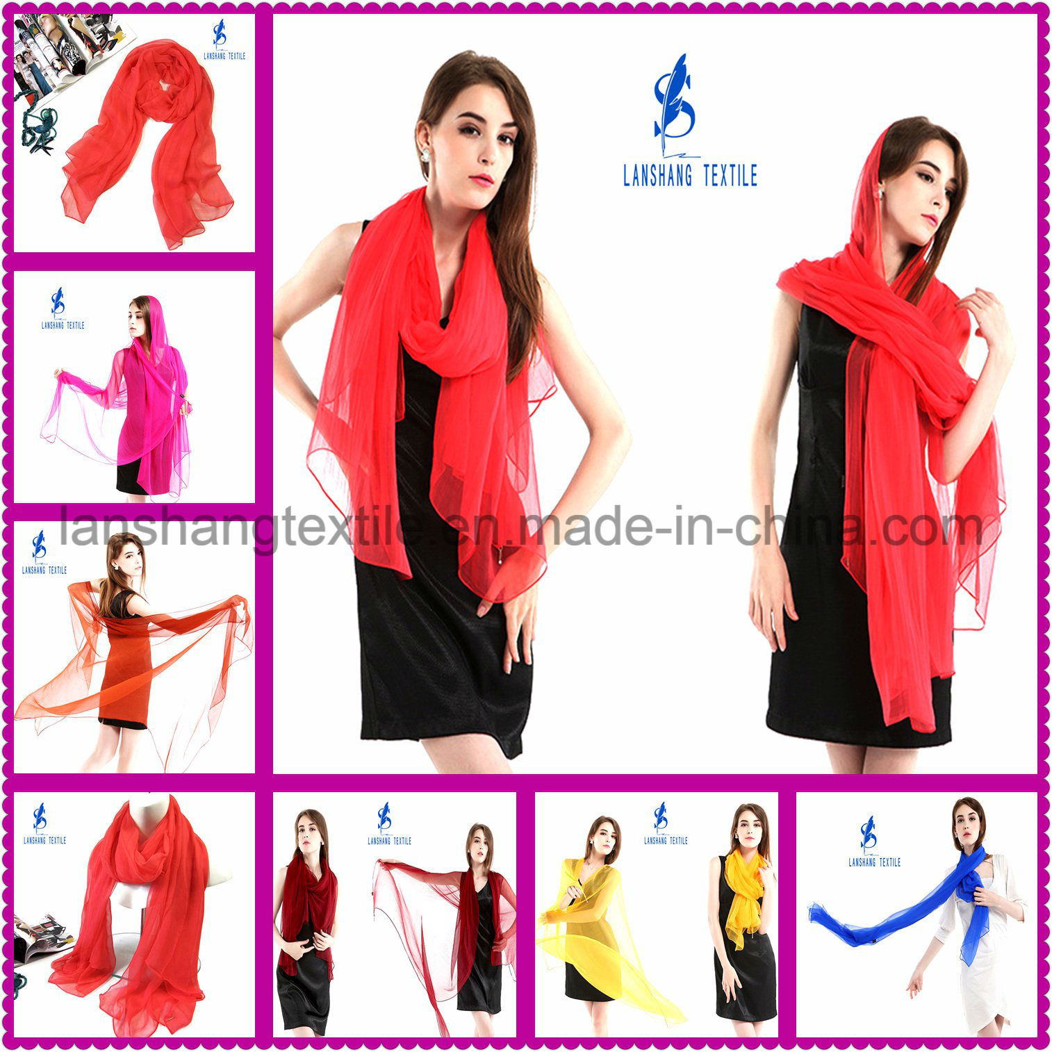 Polyester Colorful Scarf for Lady Woman