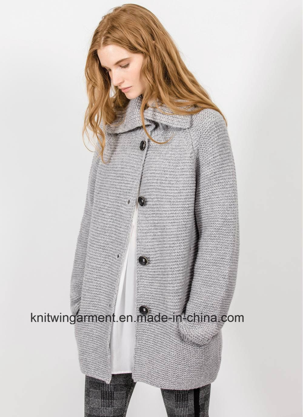 Women Winter Wool Heavy Sweater Coat with Buttons