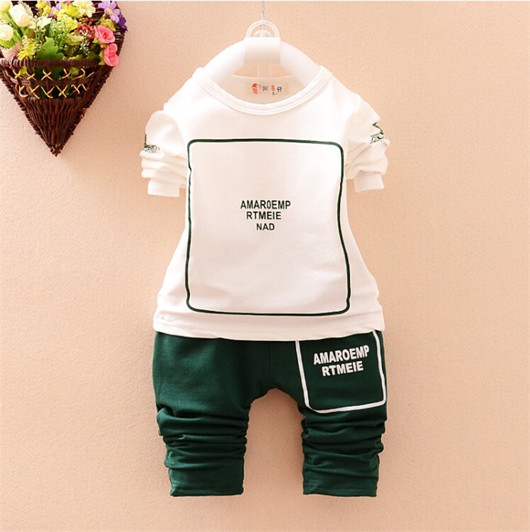 Ks1091 Spring Autumn Simple Style Baby Cotton Sport Set Long Sleeve Chinese Sets Bear Shirt+Pants Kids 2 PCS Clothing Set for Wholesale