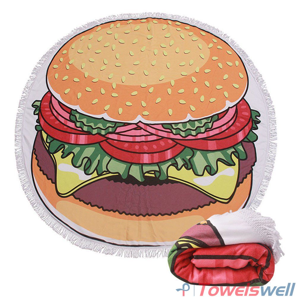 Funny Microfiber Printed Round Beach Towel with Tassels