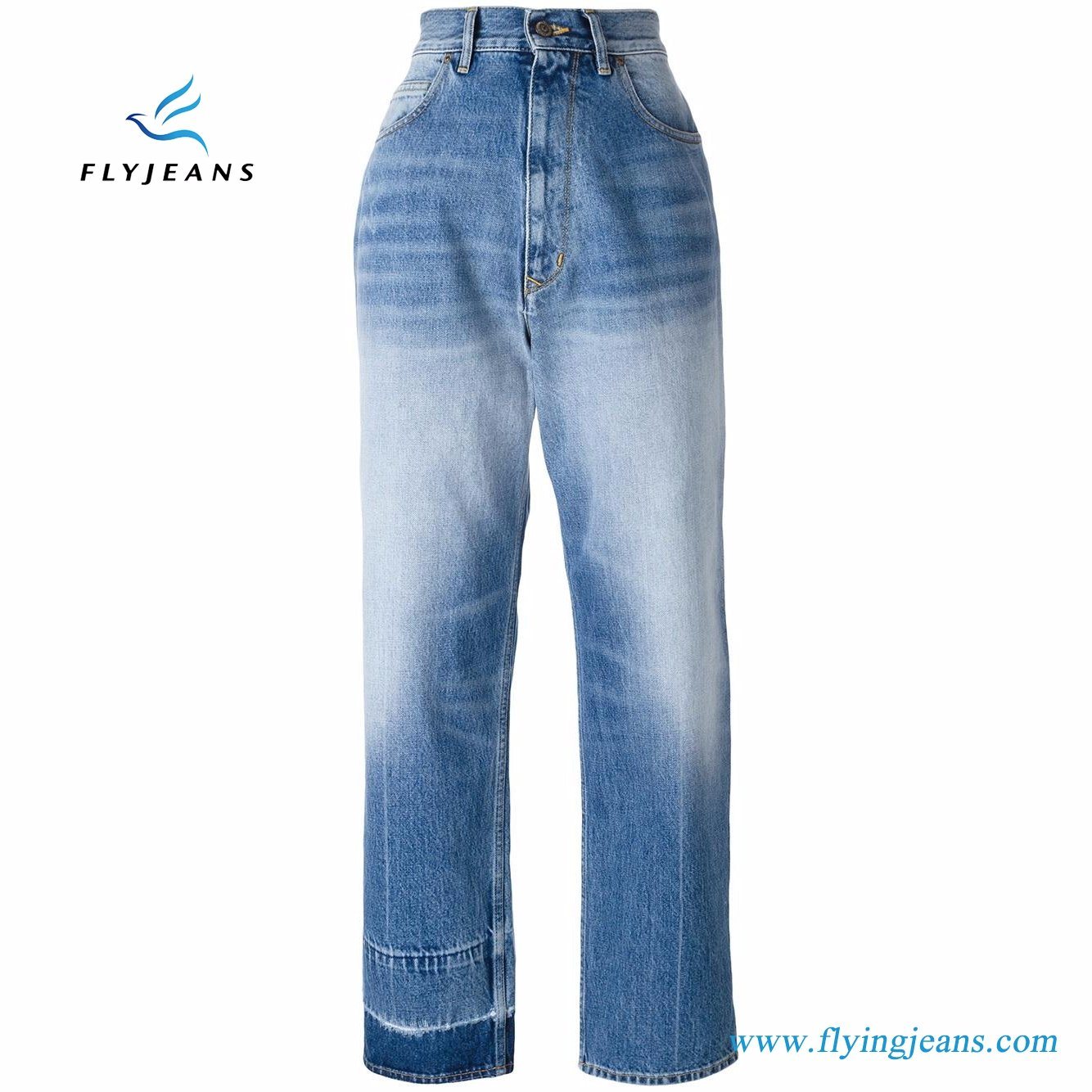 Women Denim Blue Cotton Cropped Boyfriend Jeans