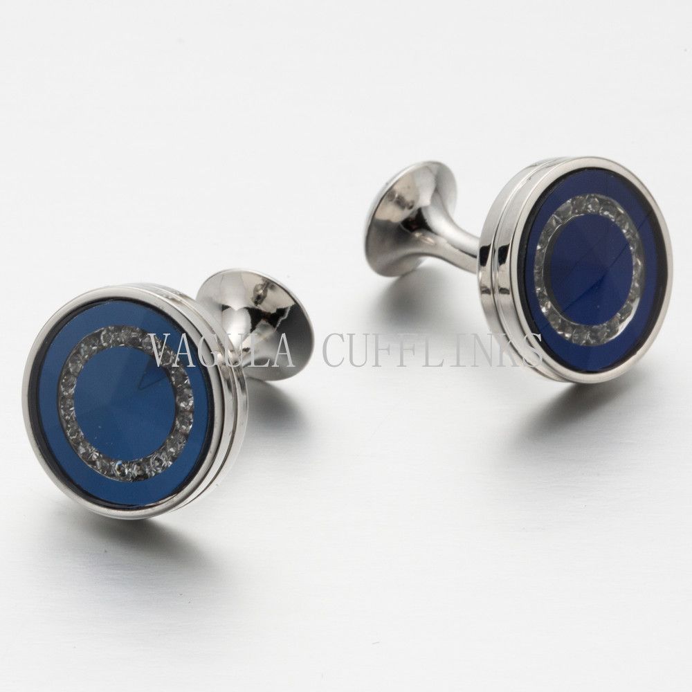 VAGULA Saphire Rhinestone Silver Plated Cufflink 706