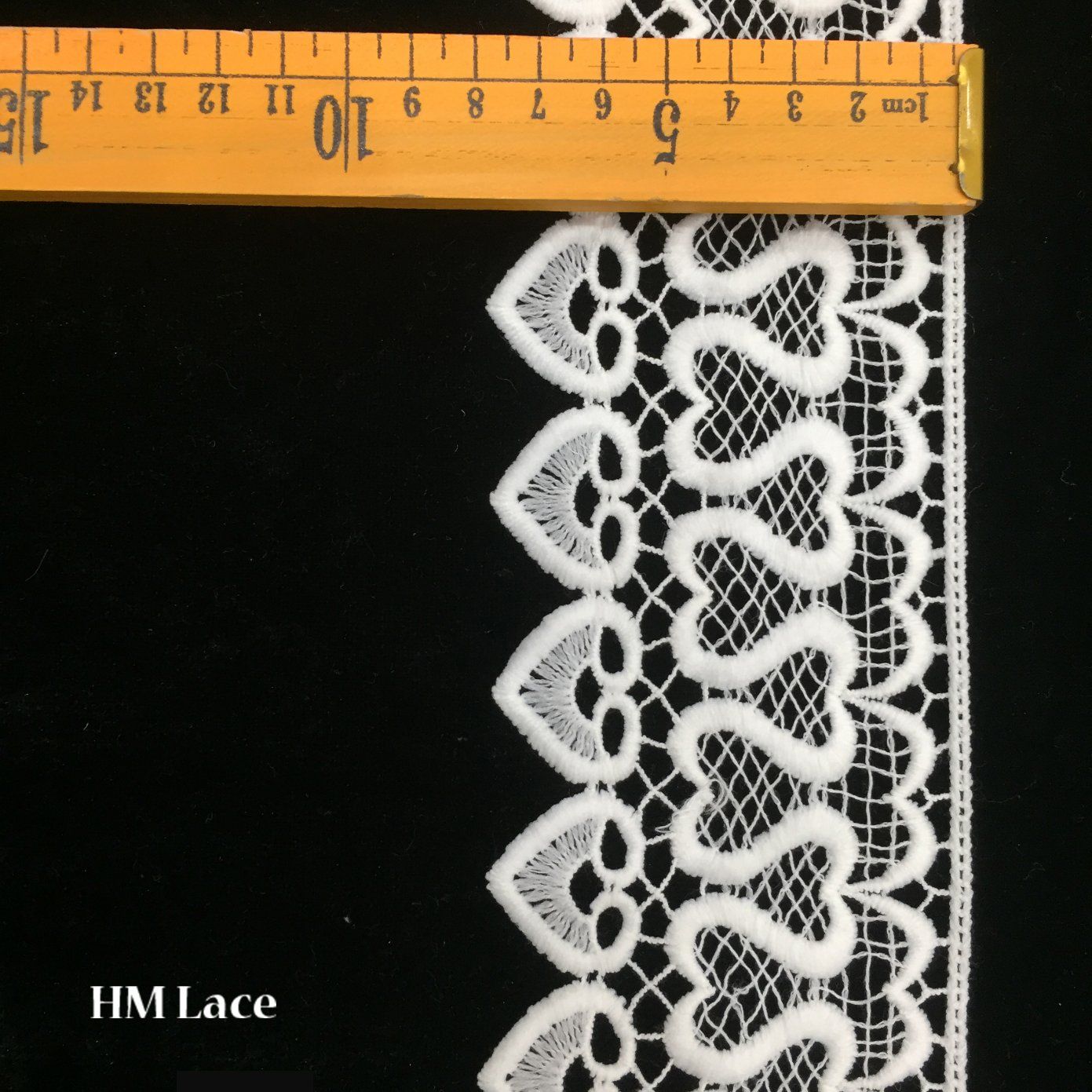 8cm Beautiful White Corded Trim Lace with Mesh Net and Heart Fringe Hmw6261