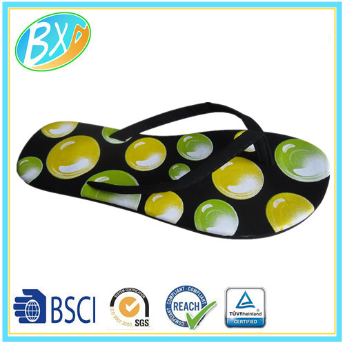 EVA Printed Sole Cotton Fabric Strap Bench Slipper for Lady