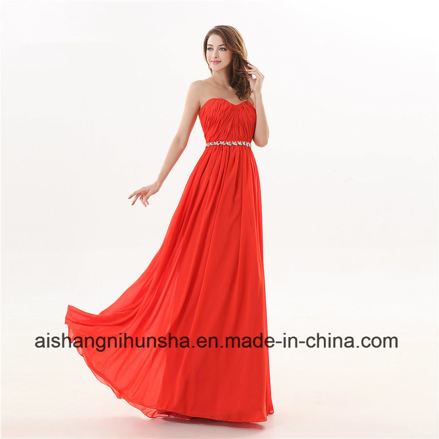 Women Chiffon Sweetheart Crystals A-Line Long Evening Dress