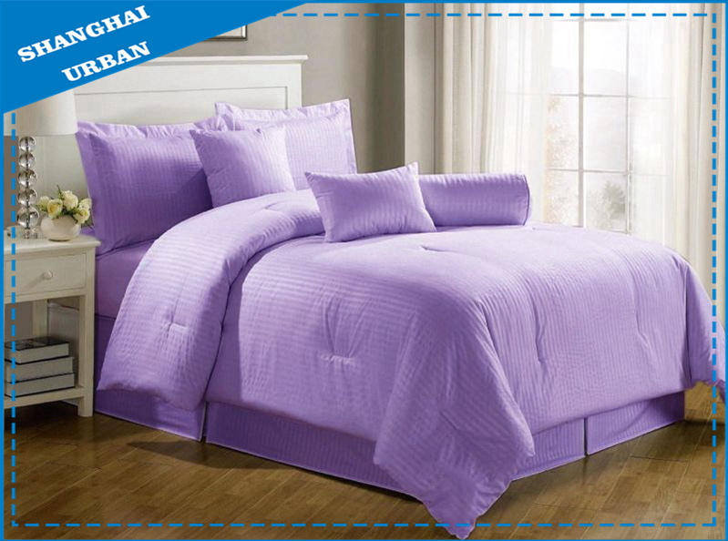 Purple Stripe Hotel Cotton Bedding Set with Comforter Set
