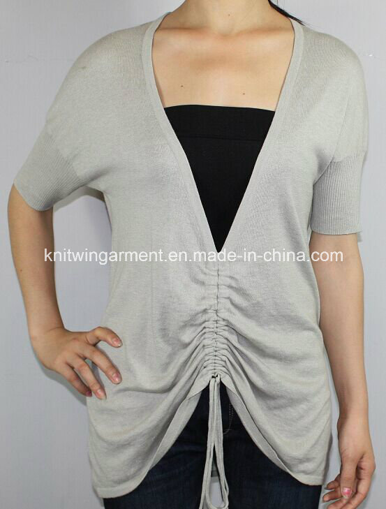 Ladies V Neck Short Sleeve Sweater by Knitting (11SS-068)