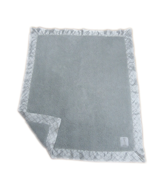 Solid Sherpa Baby Blanket with Printed Satin Border