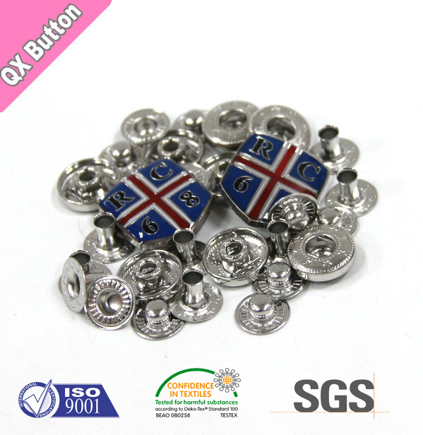 Blue Polished Cap Printed Snap Buttons
