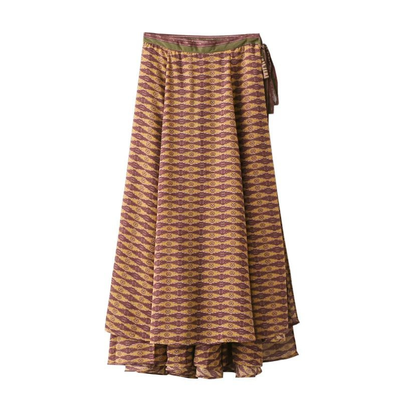 Spring Fashion Joker Floral Pattern Lacing Warp Vent Skirt