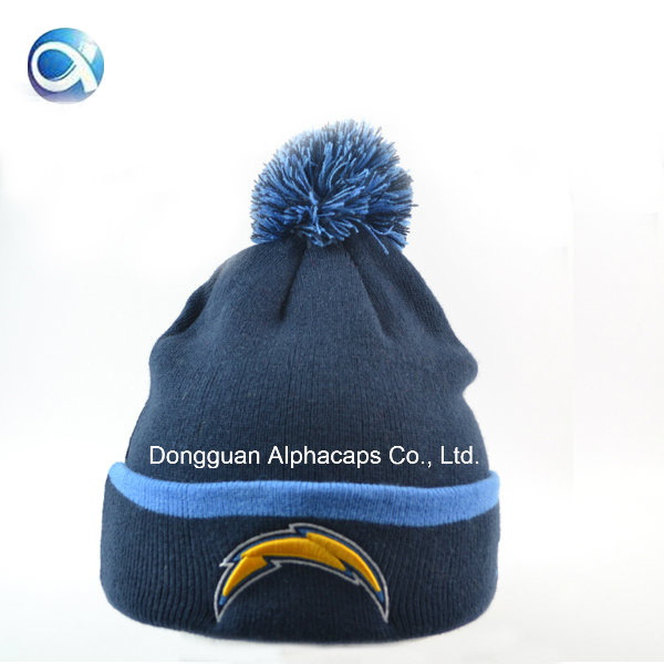 POM POM Beanie Cap with 3D Embroidery