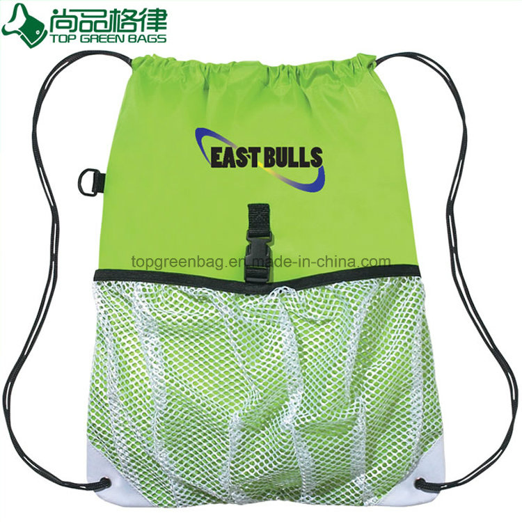 Lightweight Cheap Custom Polyester Drawstring Backpack with Mesh Pocket