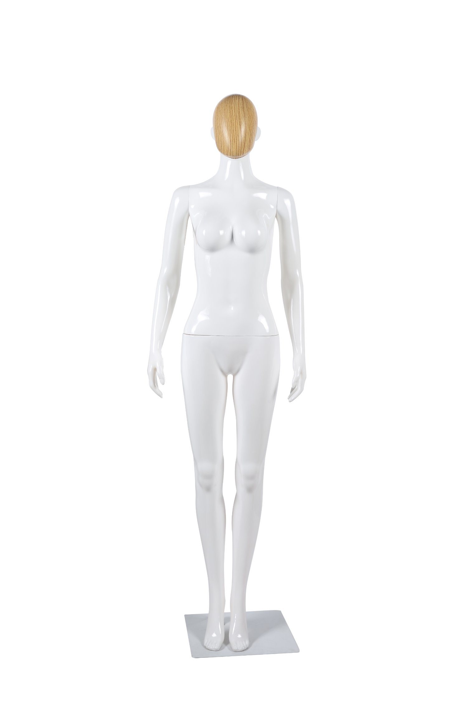 Bright White Female Mannequin with Wood Color Face
