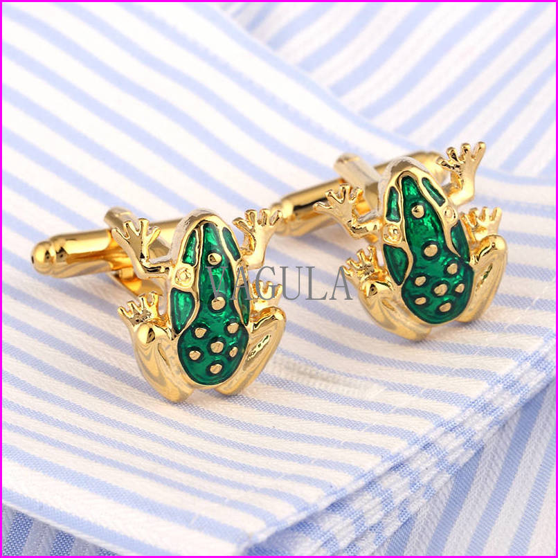 Gold Plating Painting Frog Sharp Cuff Links for Wedding