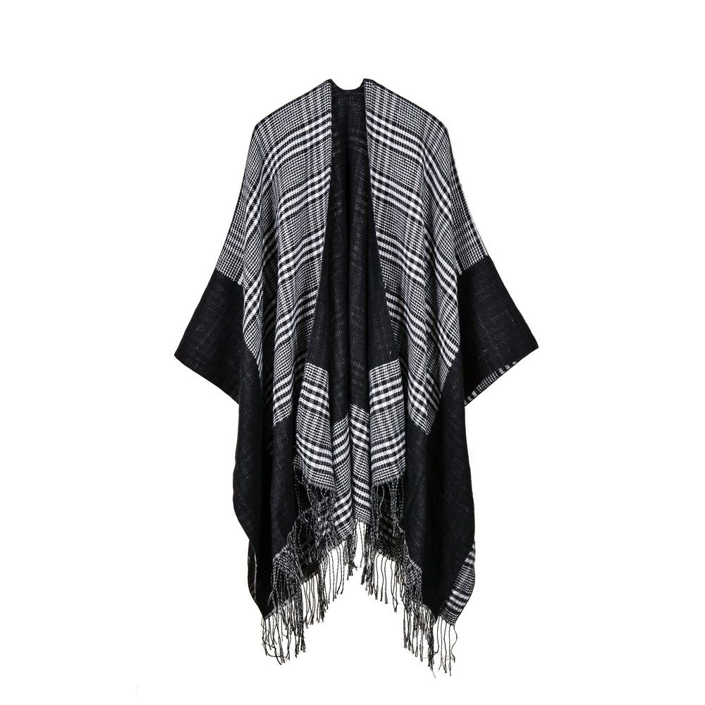 Women's Color Block Open Front Blanket Poncho Checked Reversible Cashmere Like Cape Thick Winter Warm Stole Throw Poncho Wrap Shawl (SP237)