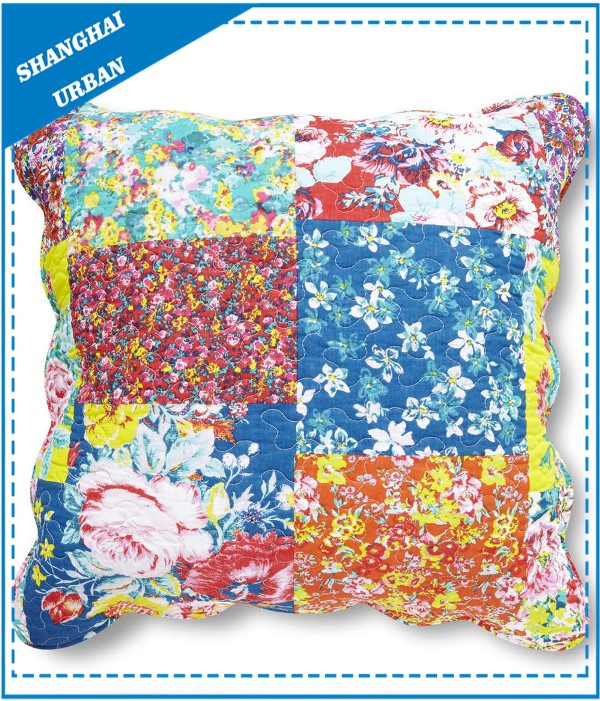 Floral Pattern Patchwork Polyester Quilted Throw Pillow