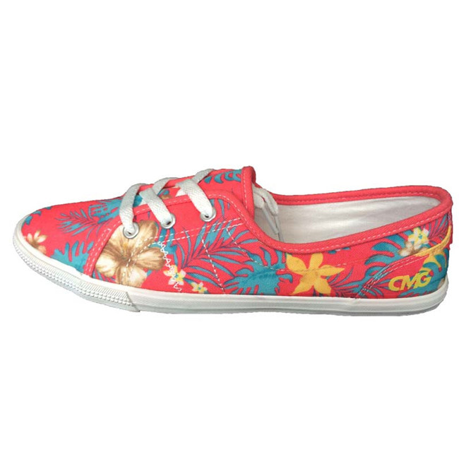 Fuchsia Pink Flower Pattern Flat Ladies Canvas Slip on Shoes