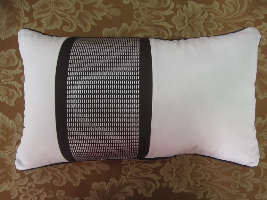 Splice Color Block Grey/ Ivory Embroidery Pillow