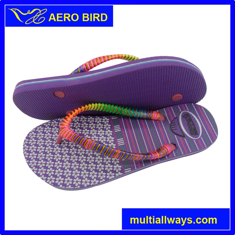 Lovely Flower Print PE Slipper with Color Strap