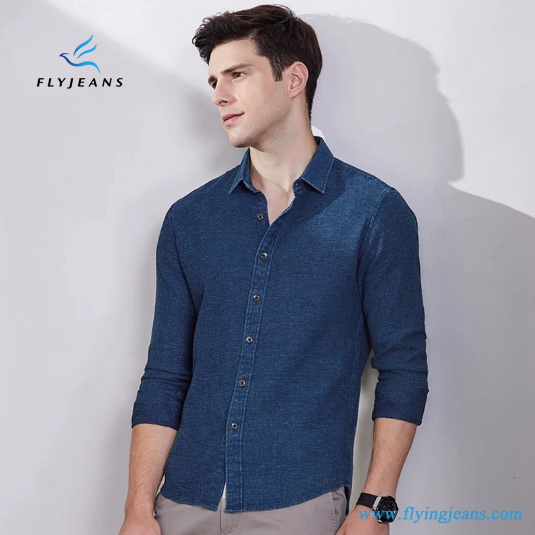 Fashion Leisure Slim Long Sleeves Men Denim Shirts with Pure Color by Fly Jeans