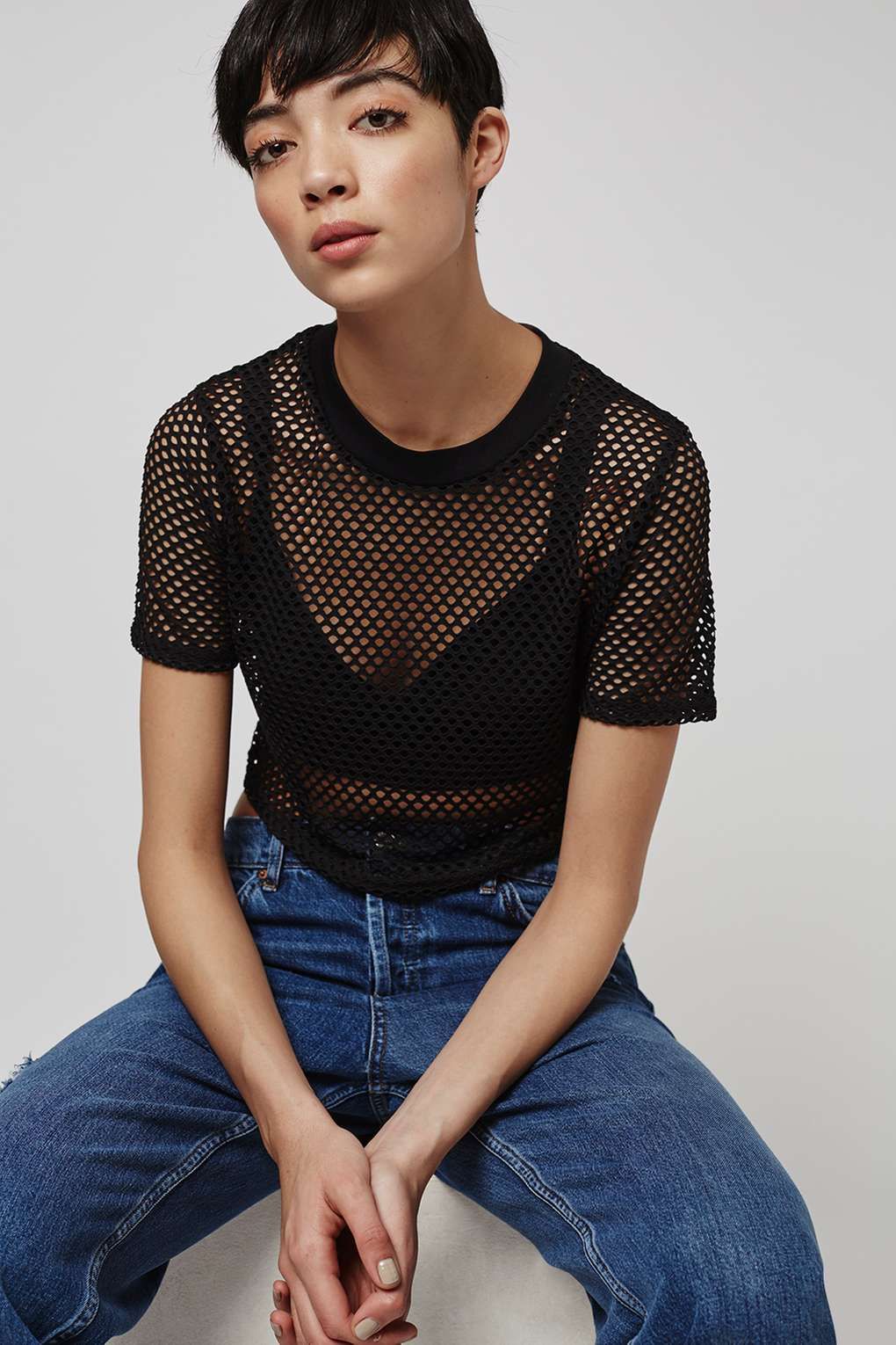 2017 High Quality Black Mesh Women Airtex Crop Tee Wholesale