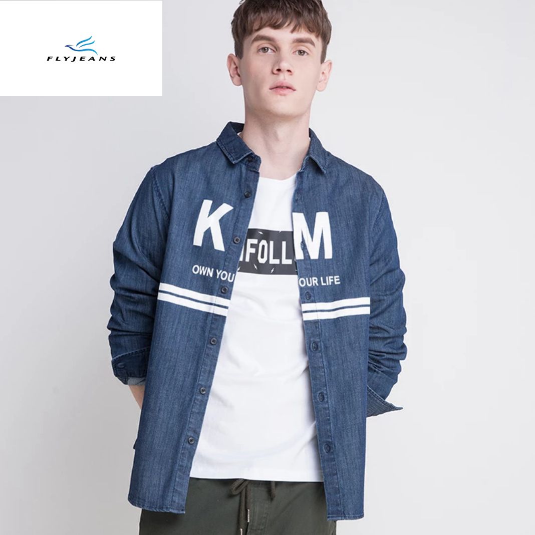 New Style Summer Simple Long Sleeves Men Printed Denim Shirts by Fly Jeans