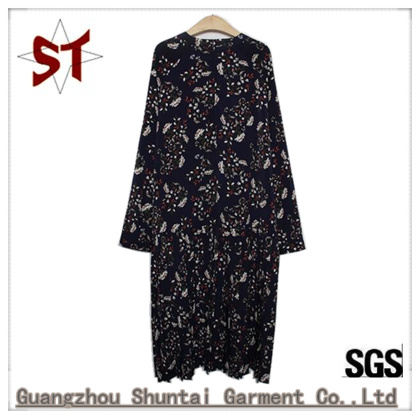 Wholesale Cheap Polyester Long Style Ladies Dress with Plant Pattern