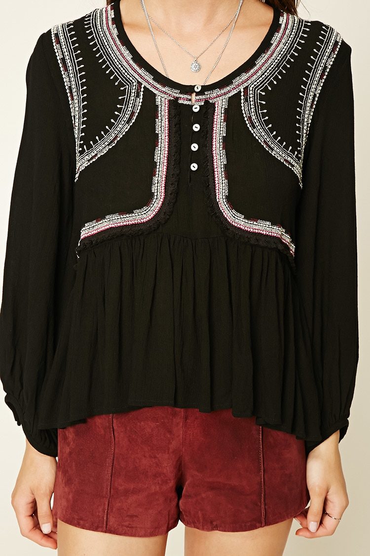 Embroidery Long Sleeve Women Blouse