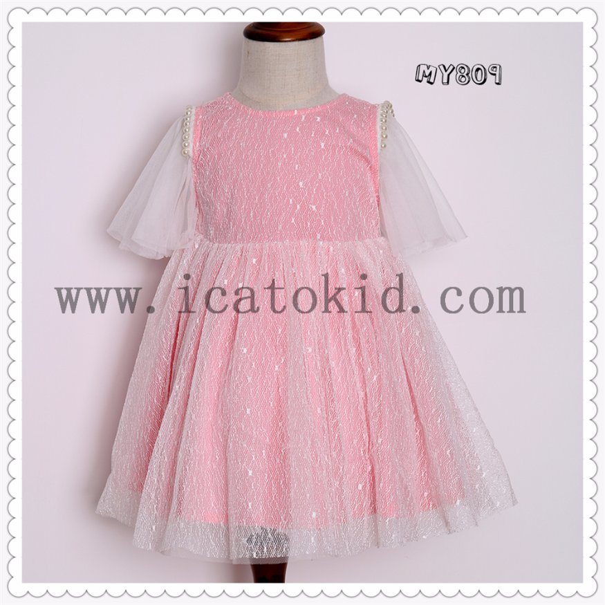Lovely Baby Short Sleeve Princess Party Dress Fall Winter Flower Pink Girls Party Dress for 3 Years Girls