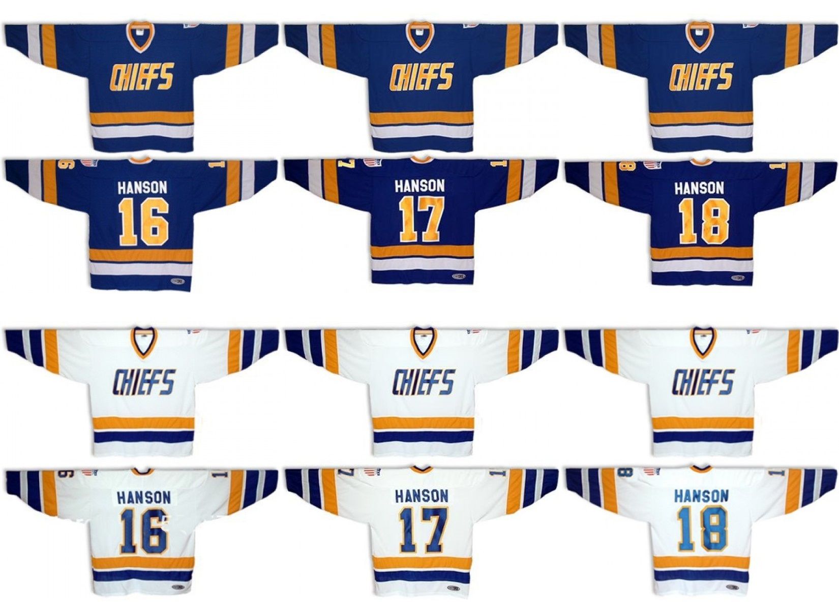 Jack Hanson Steve Hanson Jff Hanson Charlestown Chiefs Hockey Jersey