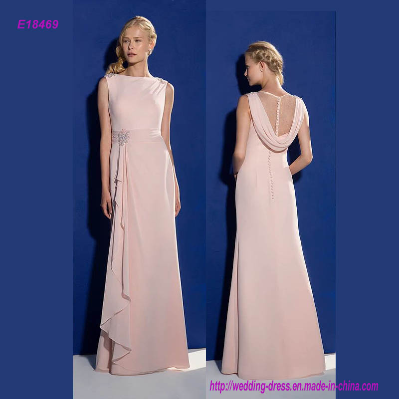 Bateau Neckline Sleeveless Pleats Style Mother of The Bride Dress