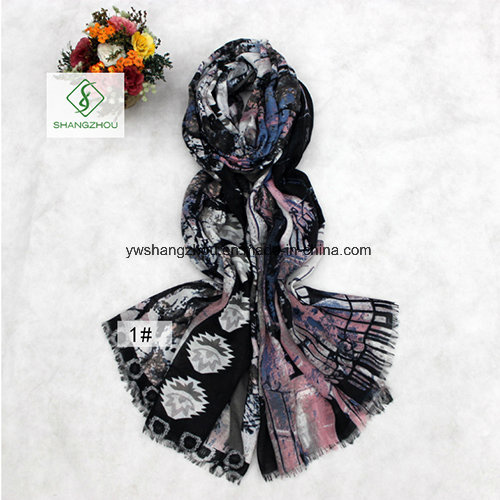 New Fashion Lady Scarf with Maple Leaf Printed Shawl