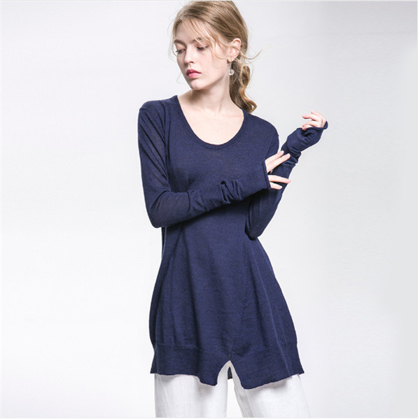 Ladies Round Neck Long Pullover Viscose Sweater